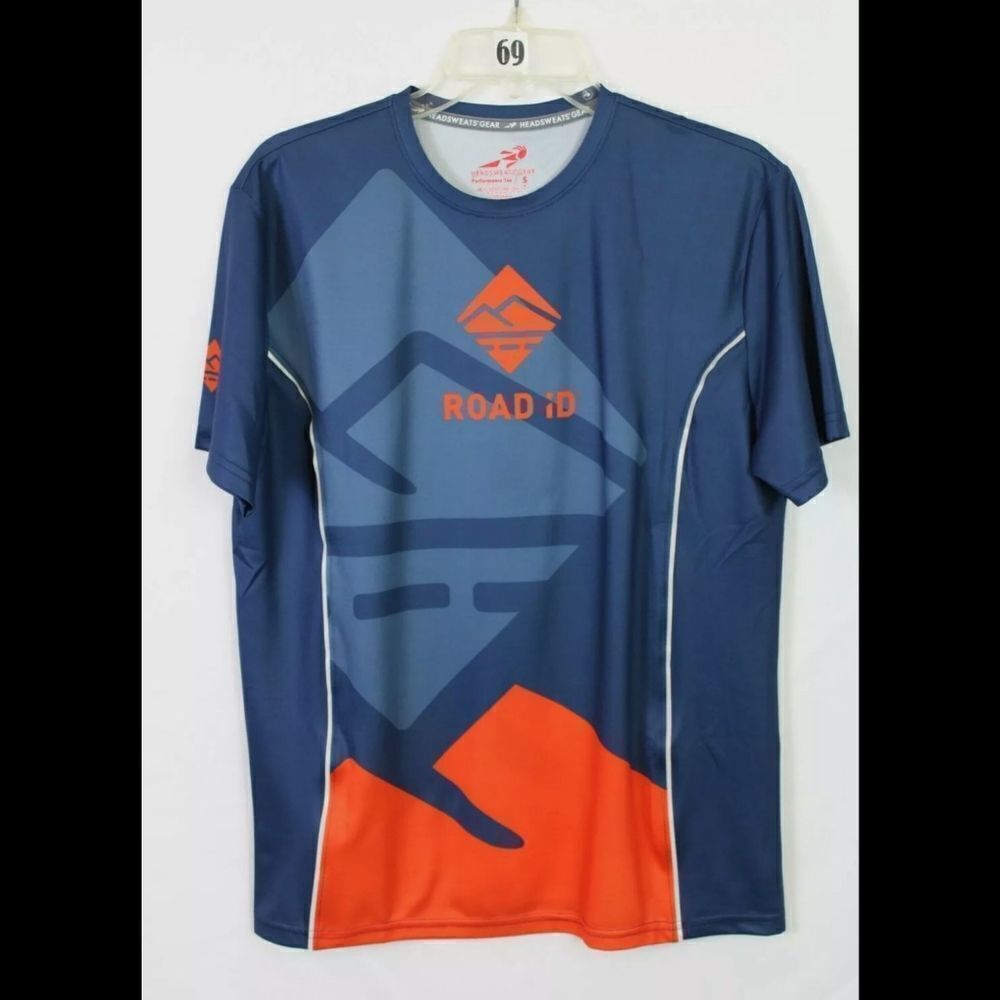 HEADSWEATS GEAR ROAD ID CYCLING SHORT SLEEVE BLUE ORANGE SHIRT SIZE SMALL